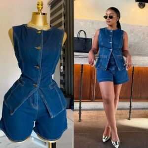 Denim sleeveless 2 pcs sets